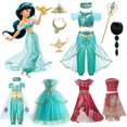 thumbnail image 2 of Disney-vestido de princesa Jasmine para fiesta de cumpleaños, conjunto de ropa de Cosplay de Aladdín, lámpara agic, Top, pantalones y diadema, 2 of 5