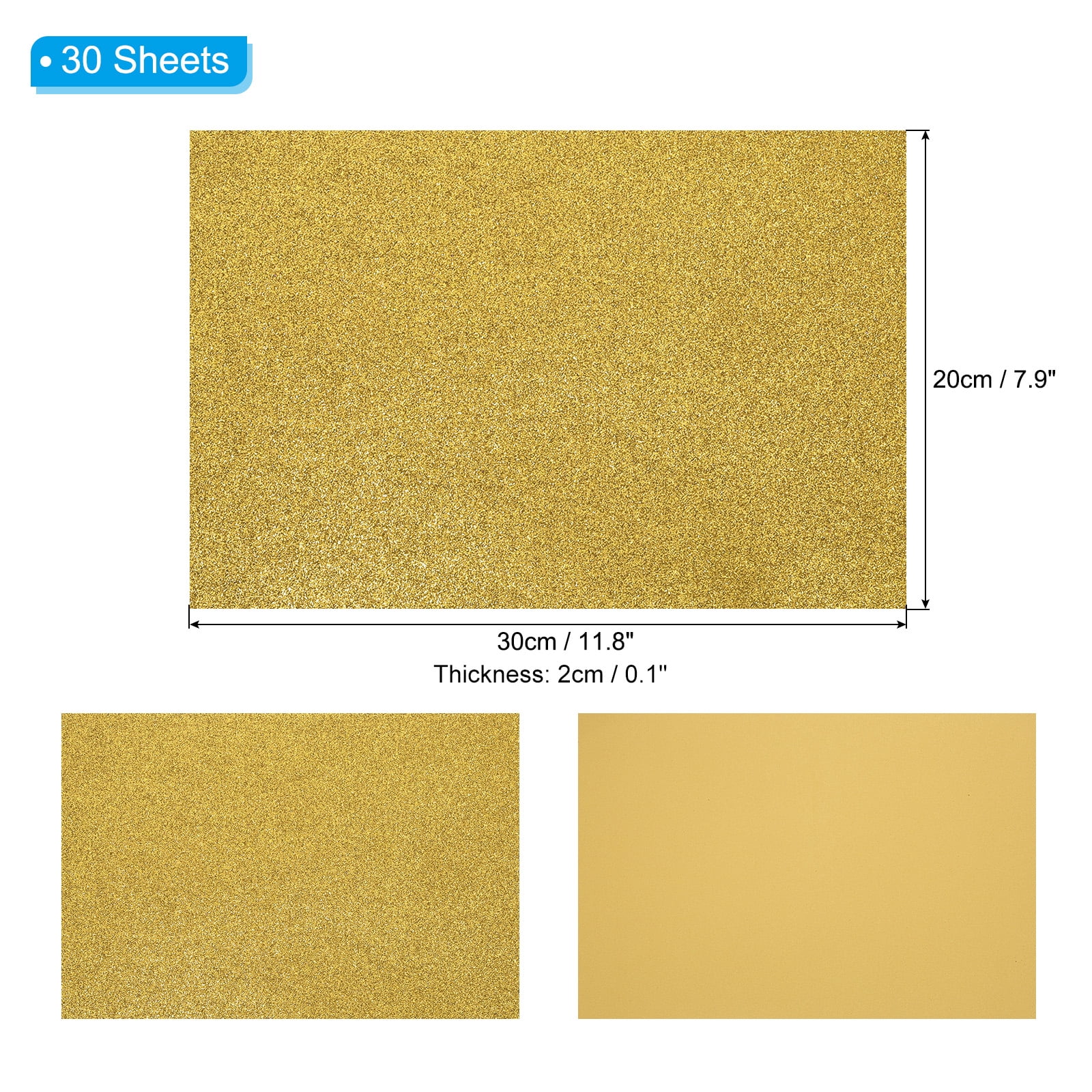 Uxcell Yellow Shiny EVA Glitter Foam Sheet 11.8 x 7.9 Inch 2mm Thick with Back Adhesive Sparkle EVA Glitter Felt for Crafts DIY Project, 30 Pcs