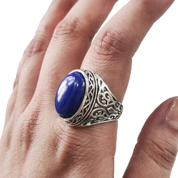 Lapis Lazuli Mans Ring, Natural Afghani Lapis Lazuli, Silver Jewelry, 925 Silver Ring, Birthday Gift, Heavy Mens Ring, Arabic Design, Ottoman Style Ring, Christmas, Turkey Mens Signet Ring