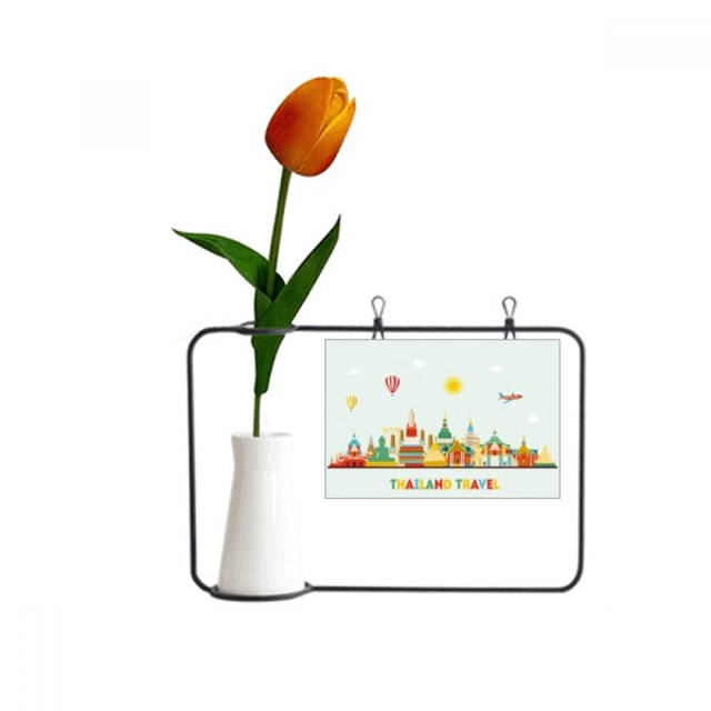 Tailandia acuarela Morden ciudad ilustración Tarjeta de jarrón artificial de tulipanes