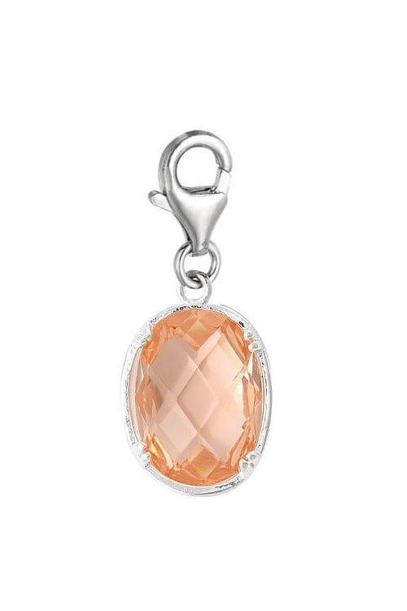 Copper Charm Pendants Pink Birthstone Triangle Bright Sparkly Silver Cubic Zirconia Faceted