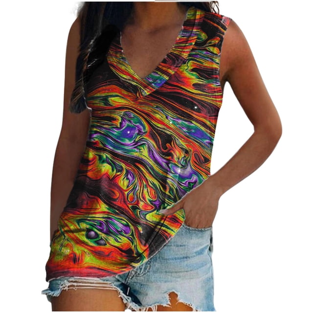 Tops de chaleco de impresión sin mangas de ocio con cuello en V de moda para mujer Pompotops lopia997947