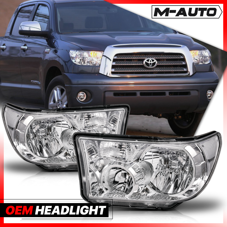 M-AUTO Headlight Assembly for 08-17 Toyota Sequoia / 07-13 Toyota Tundra  Pickup, Black Housing Clear Lens Clear Corner 