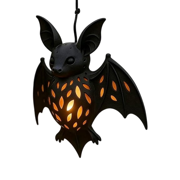 2 Pcs Halloween 3D Bat Hanging Decor Light, Matte Black Bat Shape Lamp with Hollow Cutout for Holiday Party Indoor Outdoor Decoration