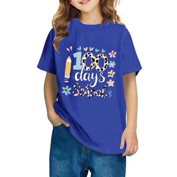 Xihbxyly Camiseta "100 Días de Clases", Bonita Camiseta con Mangas Abullonadas, Moderna Camiseta de Cuello Redondo, Cómoda y Casual, Ideal para Viajes Escolares y Fiestas, Top de Verano a La Moda, Te