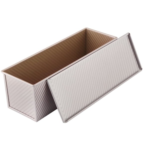 CHEFMADE Commercial Pullman Loaf Pan with Lid, 2.6Lb Dough Capacity Non-Stick Rectangle Corrugated Toast Box for Oven Baking 5.2" x 15.2"x 4.9"(Champagne Gold)
