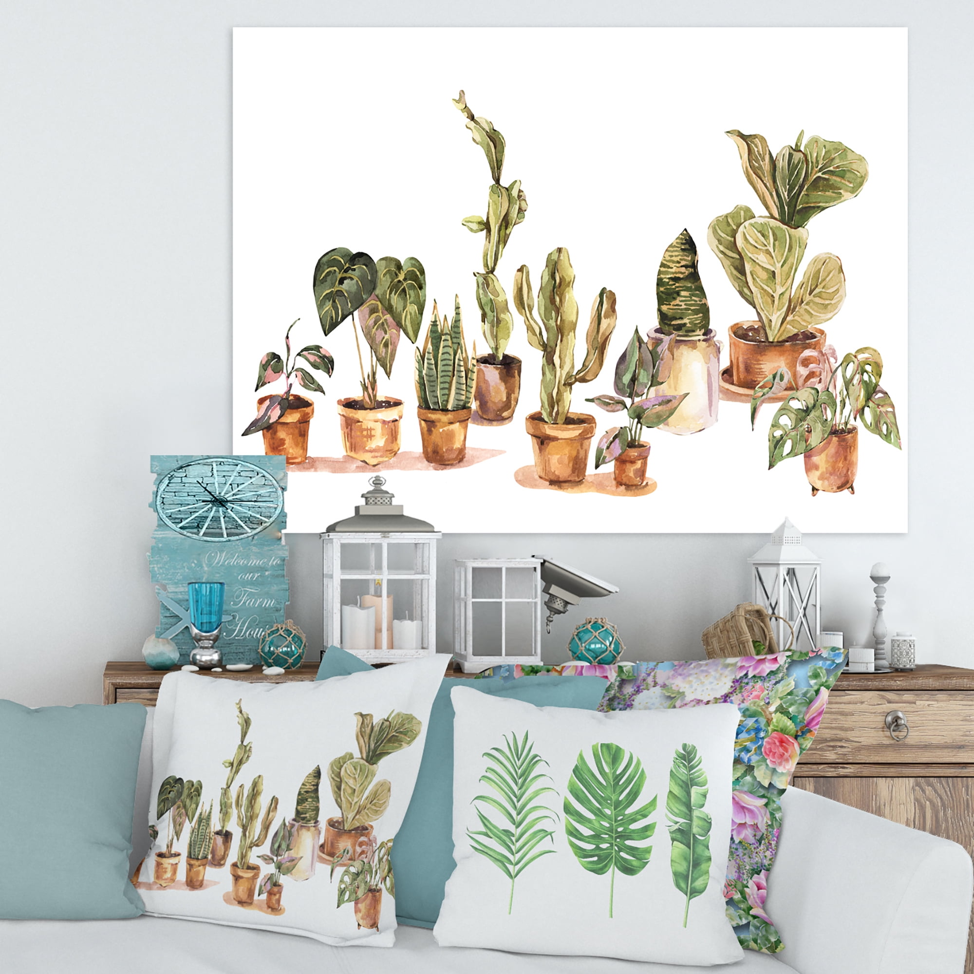 Indoor House Plants Urban Jungle in Flowerpots I 40 in x 30 in Painting Canvas Art Print, by Designart