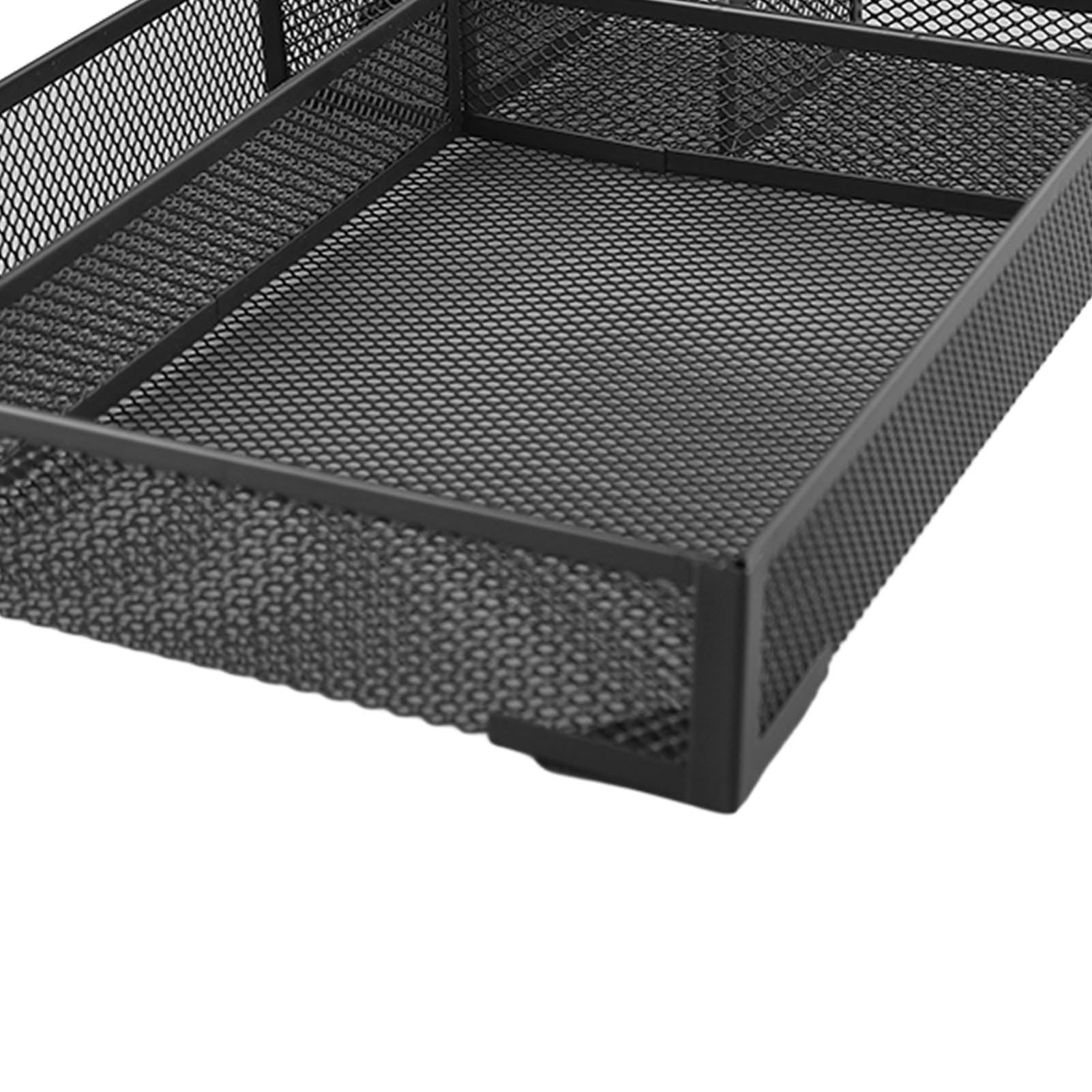 NFTIGB Metal Mesh Drawer Organizer Tray 5 Grids Multipurpose Stable Prevent Slip Desk Organizer Storage Basket Black for Office Stationery and Accessories (13 inches / 33 cm)
