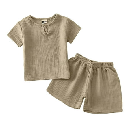 

Baby Boy Clothes Boys Outfit Sets Summer Short Sleeve And Girls Cotton And Linen Button Short Sleeve T Shirt Shorts Thin Soft Kids Clothes Cute Children s Suit Brown 18-24 Months