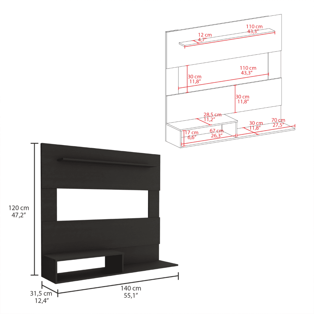 "TUHOME Floating Entertainment Center, Light Pine Particle Board, Wall Units Living Room, Fits TVs up to 55"""