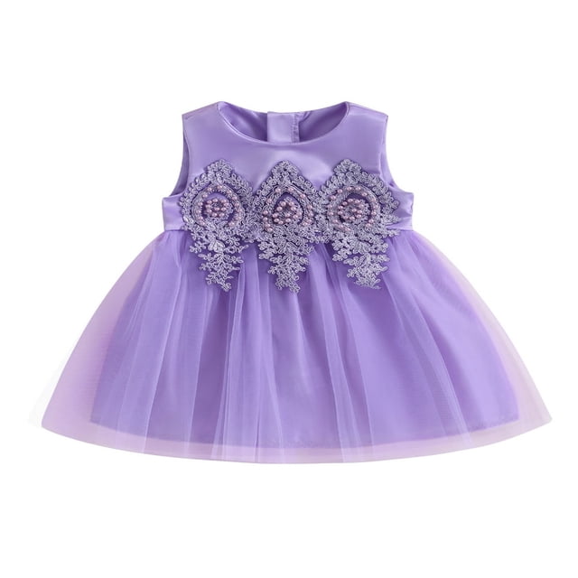 Robe de Princesse Sans Manches en Dentelle Perlée pour Bébé Fille