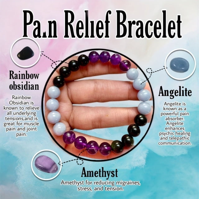 Pulsera de piedra amatista natural para hombre y mujer, estrés, ansiedad, ajustable, elástica, cristal, joya para uso diario