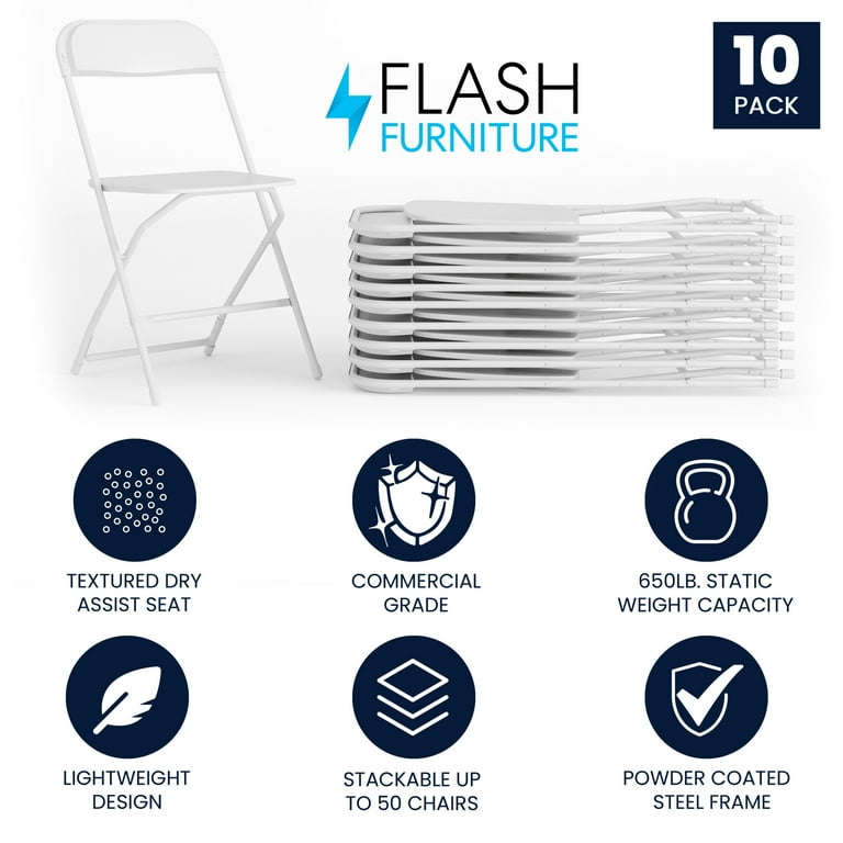 Flash Furniture Hercules Series 10 Pack White Plastic Folding