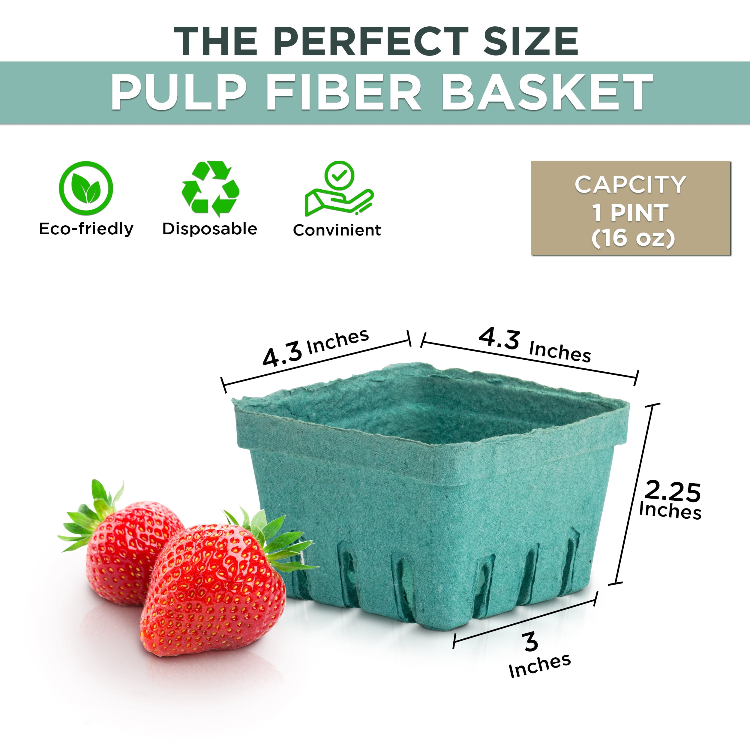 Brown Pulp Fiber Berry Baskets, Pint Fruit Containers (4.3 x 4.3 x 2.8 In,  50 Pack)