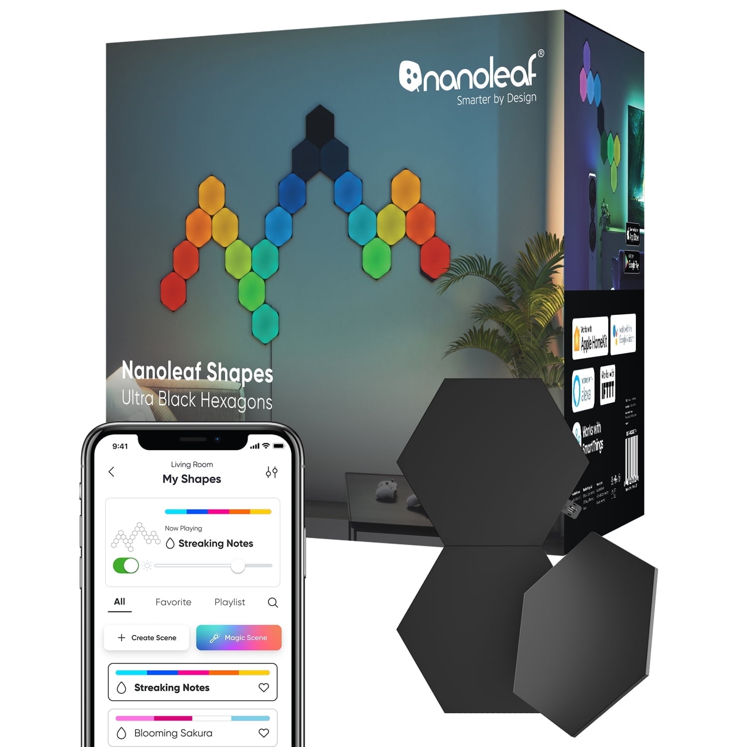 Nanoleaf Canvas Smarter Kit, RGB LED Square Wall Light Panels, 9