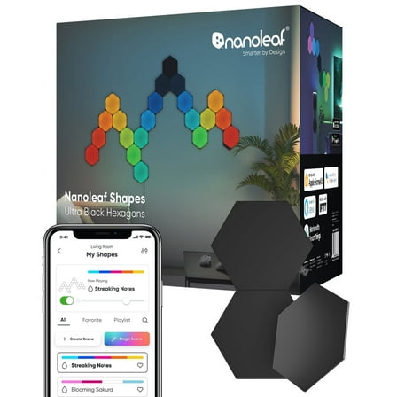 Nanoleaf Shapes Ultra Black Hexagons Expansion Pack, 3pk – LED Wall Panels, Modern Style