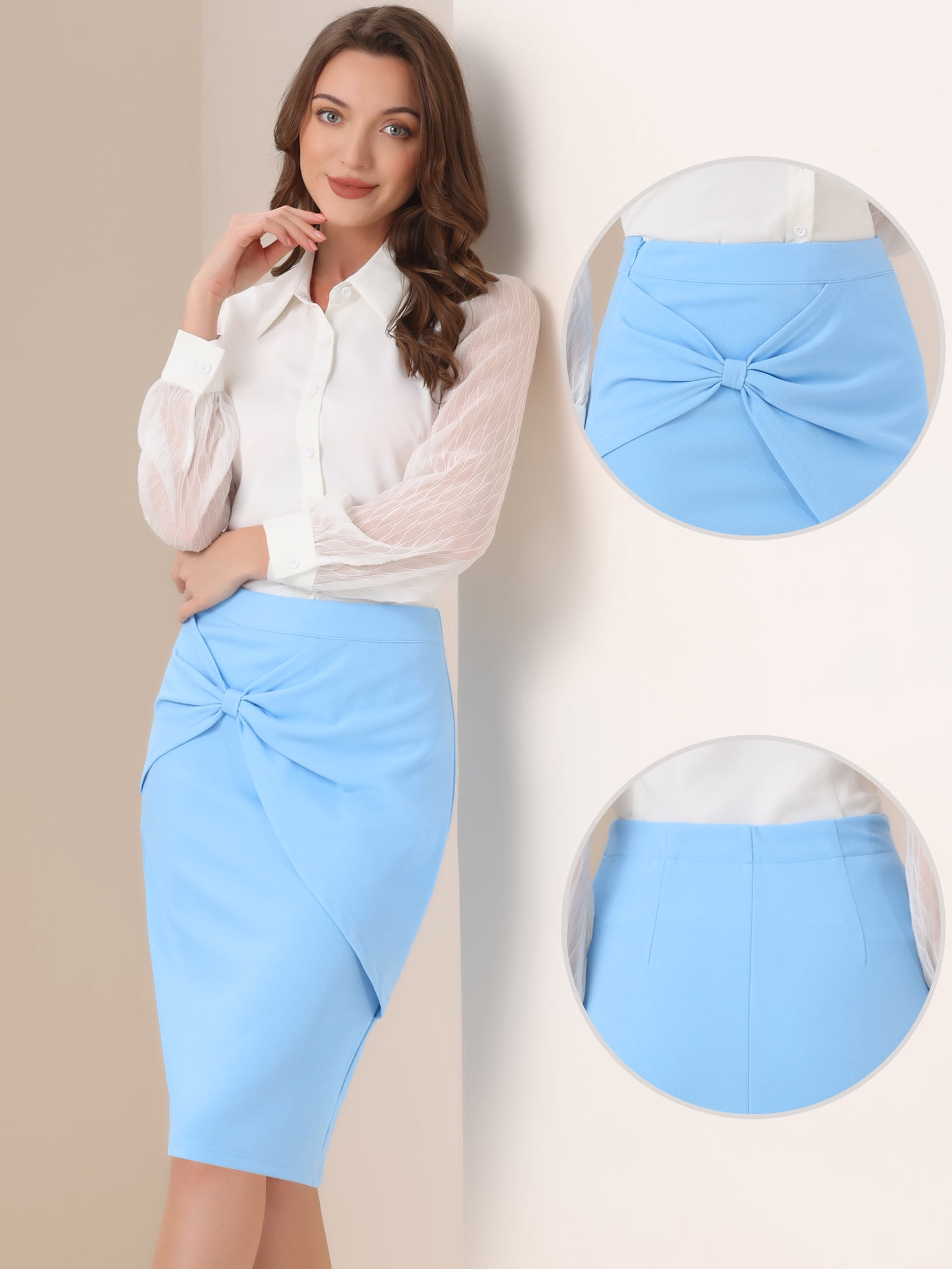 DARING DIVA Women's High Waist Pencil Work Bodycon Skirt XS Light Blue