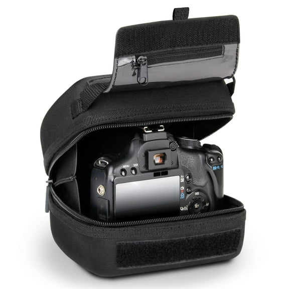 Quick Access DSLR Hard Shell Camera Case with Molded EVA Protection, Padded Interior, Holster Belt Loop and Rubber Coated Handle by USA Gear