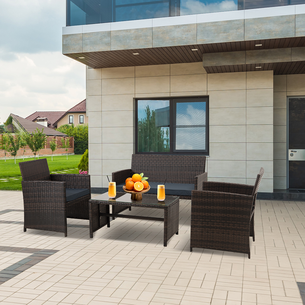 Kadyn 4 Pieces Outdoor Wicker Furniture Sets, Patio Conversation Sets with Soft Cushions Loveseat, 2 Soft Cushions Single Chairs and Coffee Table, PE Rattan Conversation Set for Courtyard, Navy Blue Kadyn 4 Pieces Outdoor Wicker Furniture Sets, Patio Conversation Sets with Soft Cushions Loveseat, 2 Soft Cushions Single Chairs and Coffee Table, PE Rattan Conversation Set for Courtyard, Navy Blue