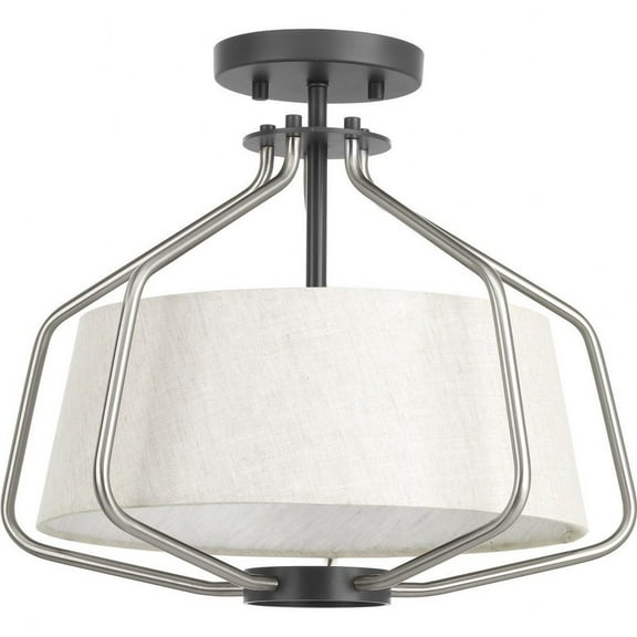 P350102-009-Progress Lighting-Hangar - Close-to-Ceiling Light - 2 Light - Drum Shade in Farmhouse style - 16 Inches wide by 13.25 Inches high-Brushed