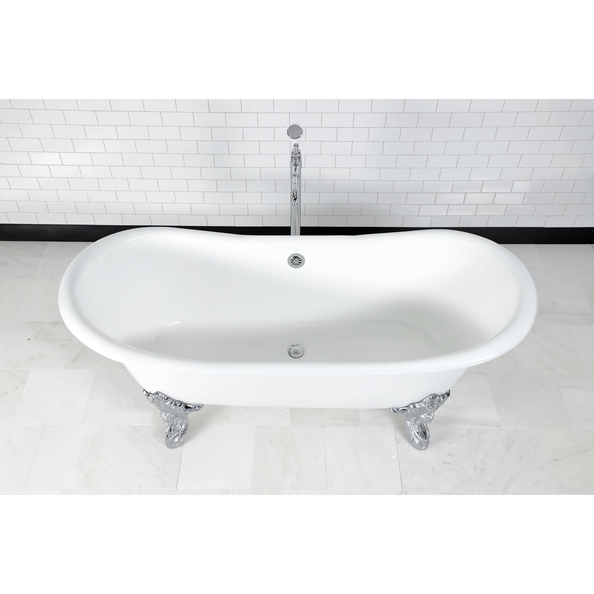 Aqua Eden VCTNDS7231NL1 72" Cast Iron Oval Double Slipper Clawfoot Tub (No Faucet Drillings), White/Polished Chrome