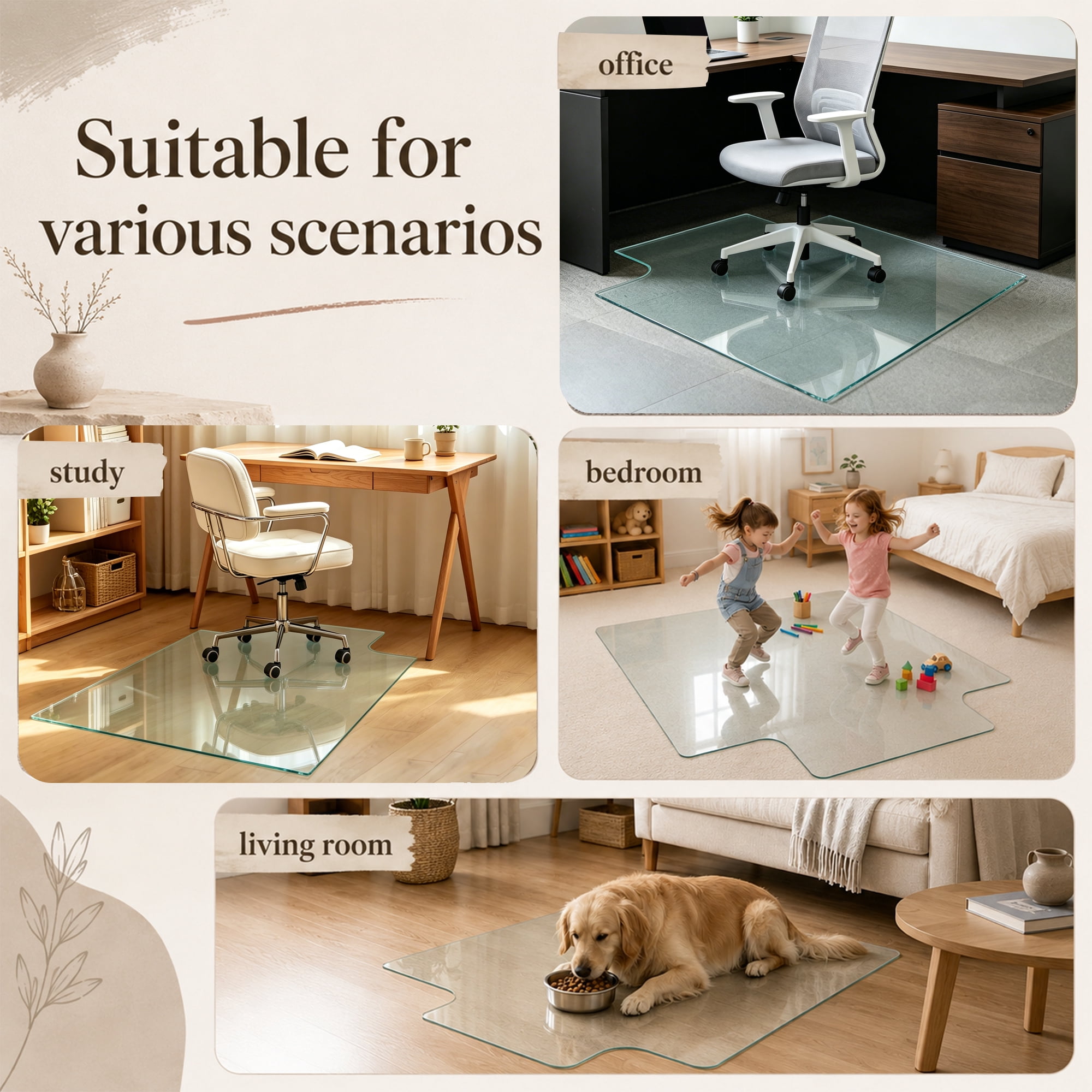 36X47 Inch Clear Irregular Tempered Glass Chair Mat, Heavy Duty Floor Protector with High Strength & Scratch Resistance for Home Office