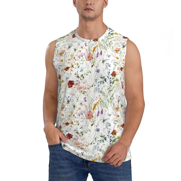 Balery Wildflower Watercolor Camisetas sin mangas para hombre, absorbe la humedad y protege contra el mal olor.-Small