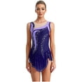 thumbnail image 1 of Venjoe Justaucorps de Gymnastique Rythmique Sans Manches pour Femmes, Strass, Compétition d'Acrobatie, Justaucorps Bleu Marine G, 1 of 7