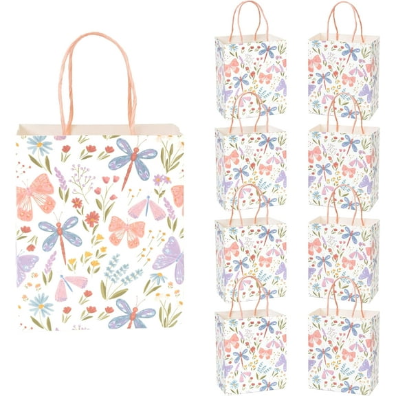 Cheerland Butterfly Dragonfly and Flower Gift Bags, 8 Pack, 6 x 3 Inches