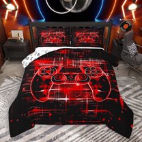 Homewish Futuristic Red Gamepad Queen Comforter Set for Kid, Modern Gaming Gamer Bedding Sets, Chic Stripes Ombre Reversible Bedding Comforter Set, Luxury Bedroom Decor, 3 Pieces