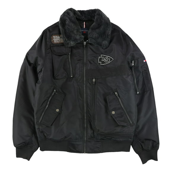 Tommy Hilfiger Mens Kansas City Chiefs Aviator Jacket, Black, Medium