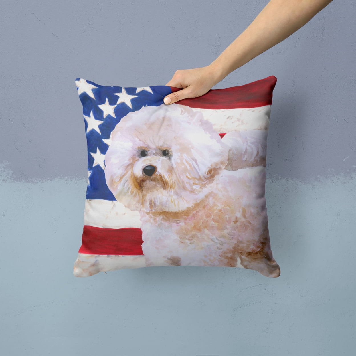 Carolines Treasures BB9705PW1414 Bichon Frise 2 Patriotic Fabric Decorative Pillow 14Hx14W multicolor