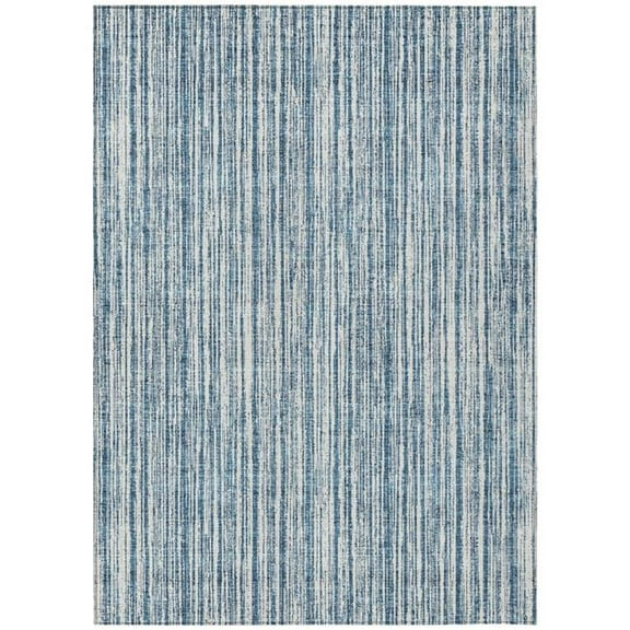 HomeRoots 585478 3 x 5 ft. Striped Washable Indoor & Outdoor Rectangle Area Rug, Blue & Ivory