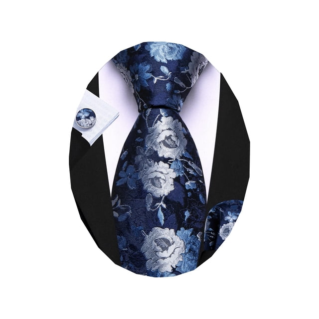 Set de corbatas Barry.Wang de seda floral azul oscuro, 150 cm