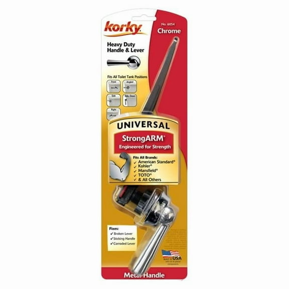Korky StrongARM Series 6054BP Tank Flush Lever, Angled, Front, Left, Right, Side Mounting, Metal, Chrome