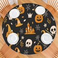 thumbnail image 2 of Happy Halloween Round Table Cloth with Elastic Edge Waterproof Spillproof Pumpkin Skull Bat Spider Table Covers Table Cover for Halloween Background Indoor and Outdoor Birthday (52in), 2 of 7