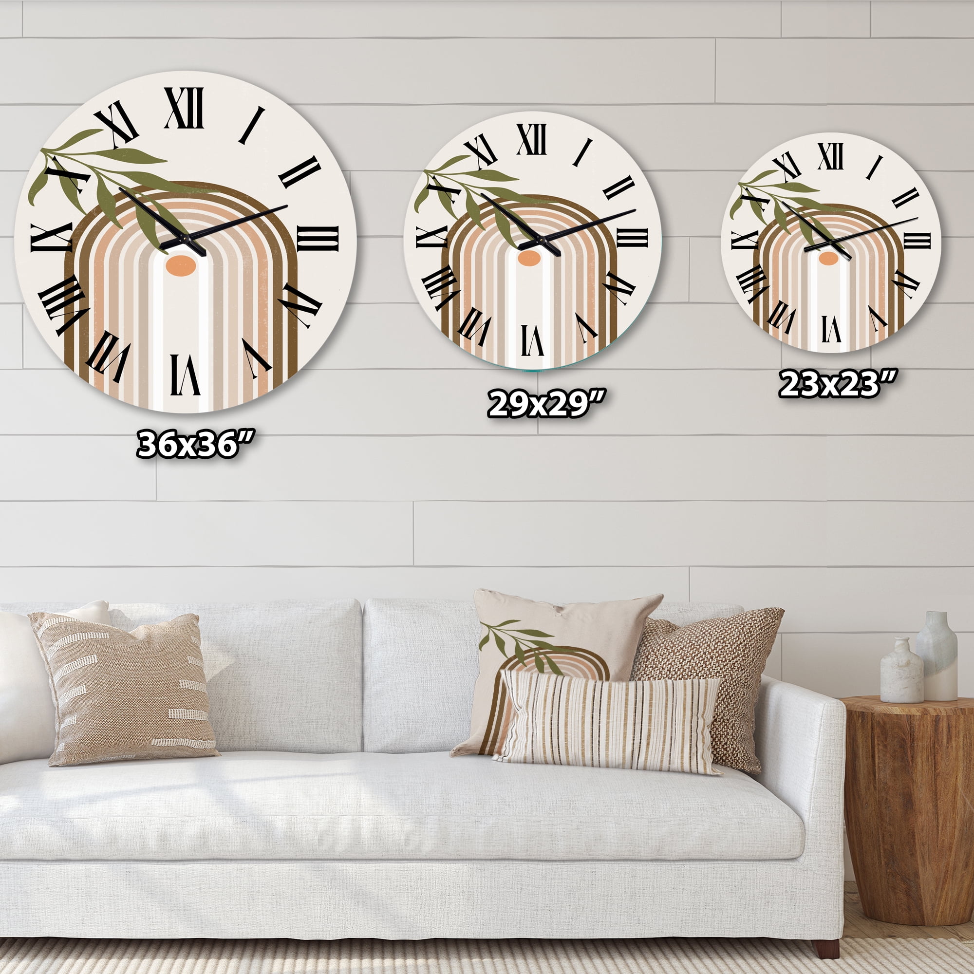 Designart 'Abstract Sun And Moon With Green Leaf I' Modern Wall Clock
