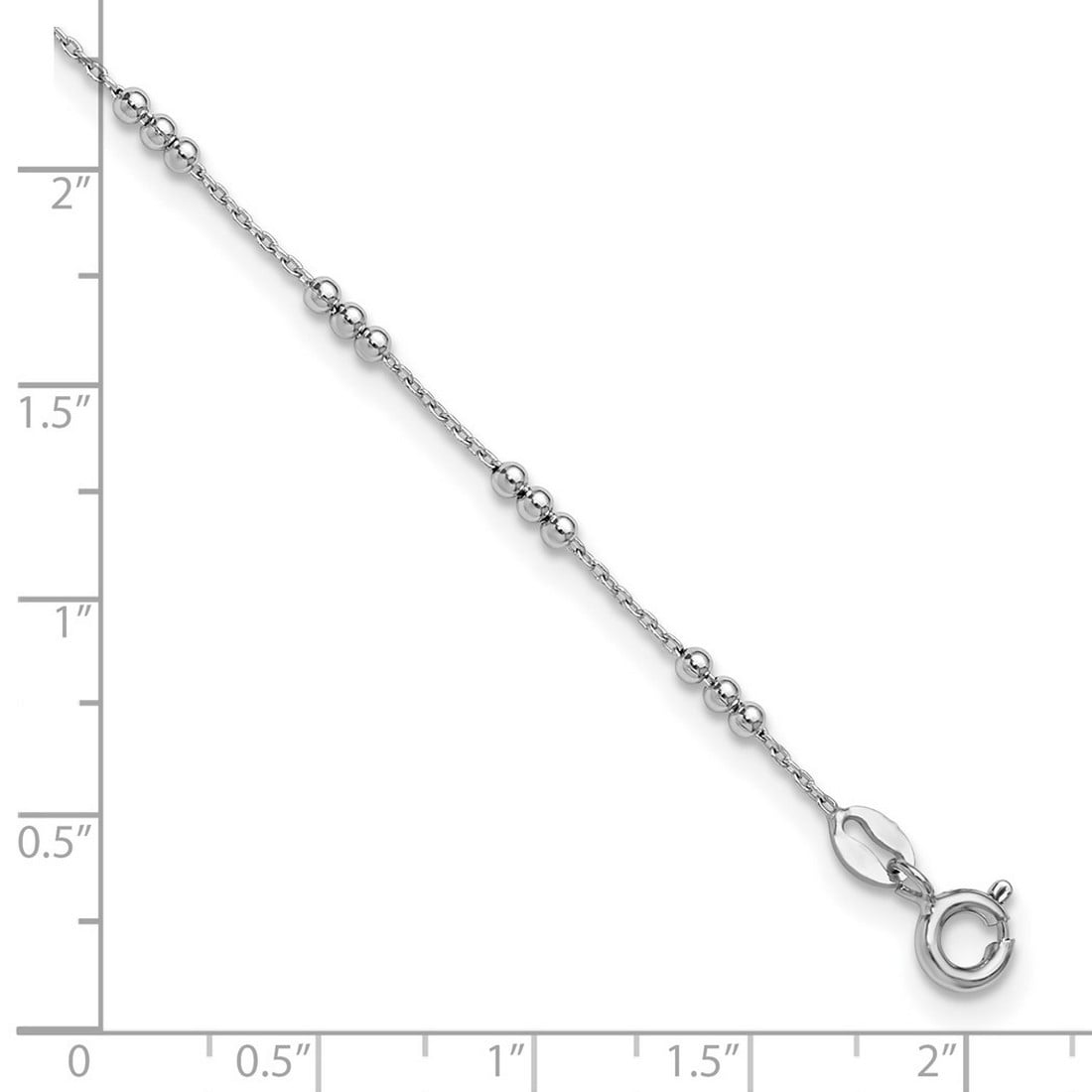 0.85mm 925 Sterling Silver Rhodium Plated Polished Bead Station Plus 1in Extension Anklet 9 Inch Anklet for Women