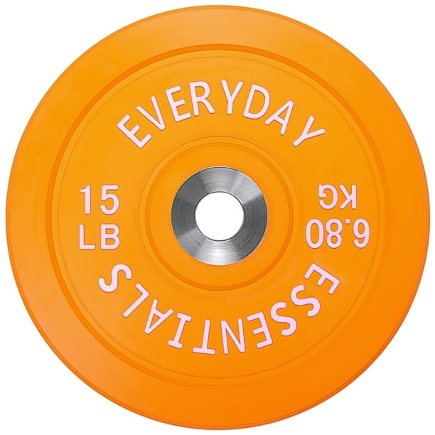 Everyday Essentials Color Coded Olympic Bumper Plate Weight Plate with Steel Hub, 15 Lbs