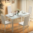 thumbnail image 3 of Dining Table Set for 4, Lofka Modern Glass Kitchen Table with 4 PU Leather Chairs for Breakfast Nook Small Spaces, White, 3 of 9