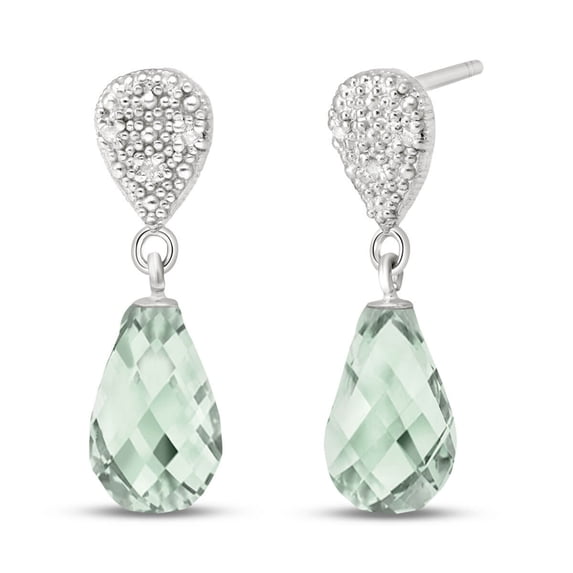 Galaxy Gold 14k Solid White Gold Green Amethyst Drop Earrings