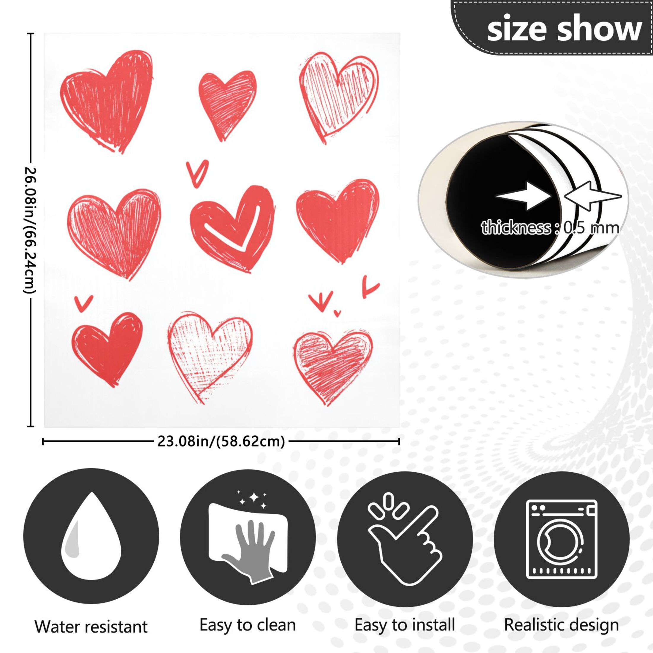 Dishwasher Magnetic Sticker 23x26 Inch Refrigerator Magnetic Sticker Washing Machine Magnetic Sticker Kitchen Panel Magnetic Sticker Home Decor Red Line Love