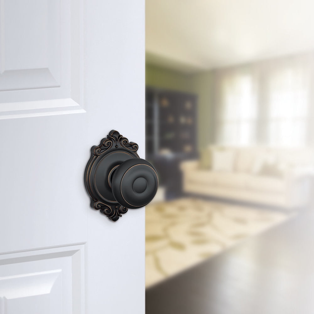 Schlage F10 Georgian With Brookshire Passage Lock with 16080 Latch 10027 Strike Bright Brass Finish