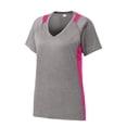 thumbnail image 5 of Sport-Tek Ladies Heather Colorblock Contender Neck Tee-S (Vintage Heather/ Pink Raspberry), 5 of 6