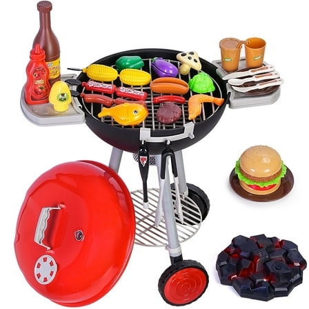 Loewten 32Pcs BBQ Play Set, Kids Kitchen Interactive Grill Playset Cooking Toy Set for Toddlers