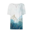 thumbnail image 4 of Women's Marble Print Tops Casual Summer V Neck Button Short Sleeve Floral Blouses Trendy Loose Fit Going out Tee (XL, Blue), 4 of 6