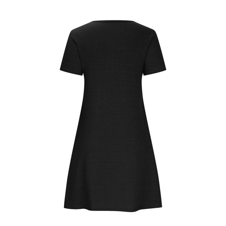 WIZUTIZ Womens Summer Dress Stylish Baggy High Rise Pockets Smocked Solid  Sun Dress Short Sleeve Crew Neck Peplum Dress for Teen Girls Mini Dress  Stretchy Dress Black - Walmart.com