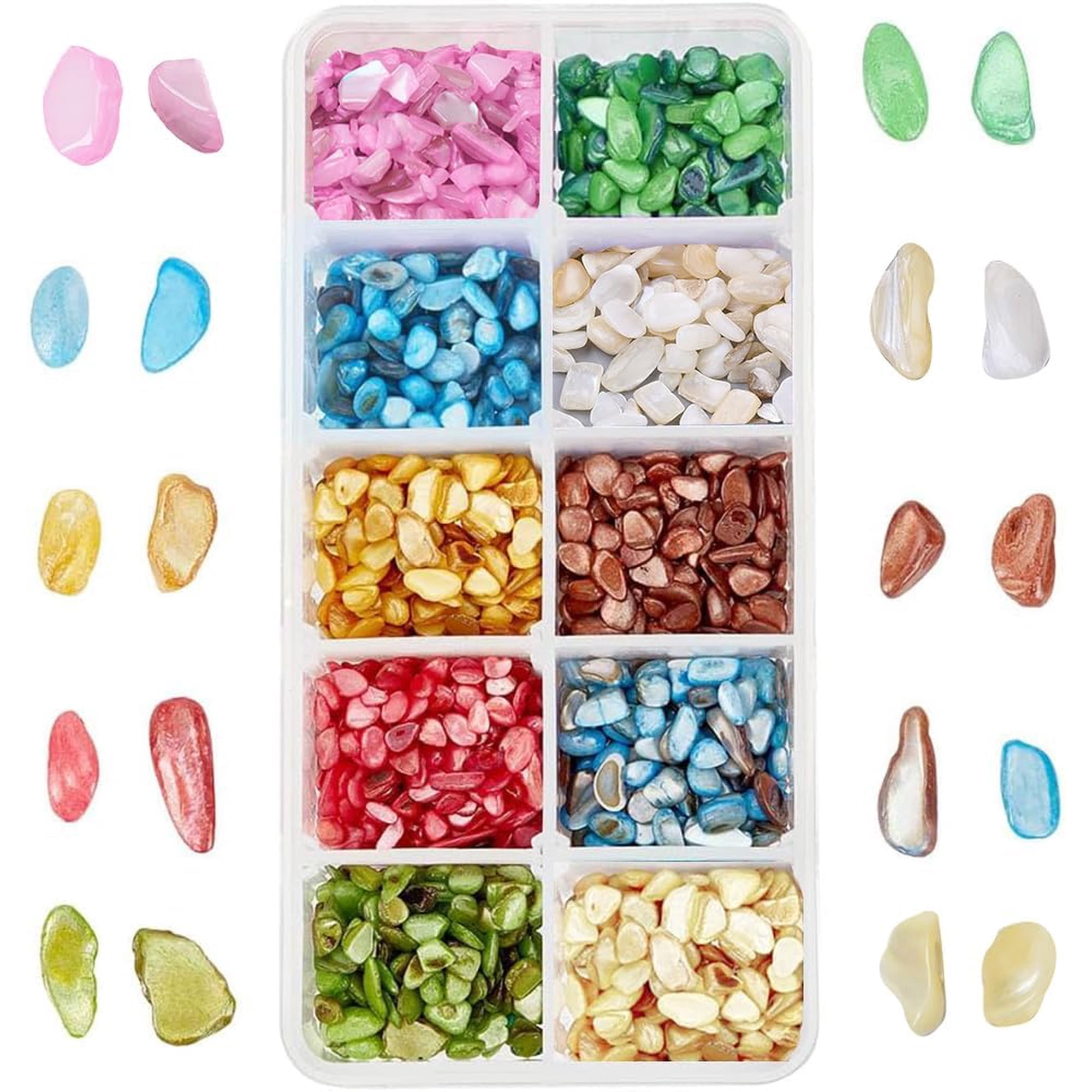 120G 10 Colors Small Natural Crushed Shells Resin Filler Dyed Shells Chips Pieces Irregular Seashell Slices for Crafts DIY Vase Filler Beach Weddings Party for DIY