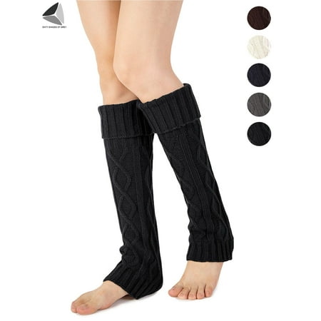 

Sixtyshades Winter Leg Warmers for Women Knee High Cable Knit Thermal Boot Topper Legging Boot Socks Slouch (Black)