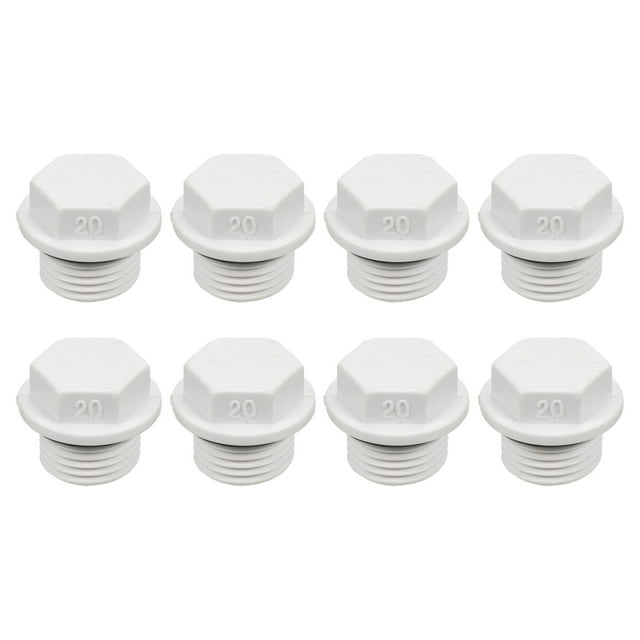 Uxcell Tapón de tubo de cabeza hexagonal macho PVC Nut Cap Socket Blanco, 8 Paquete G1/2 8